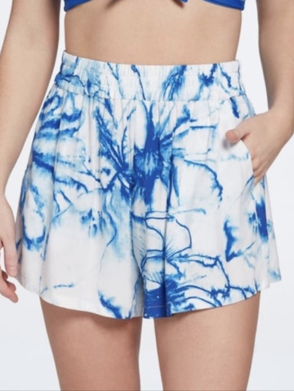 Calia Swim Collection Tie-Dye Blue & White  Elastic Waist Cover Up Shorts XL